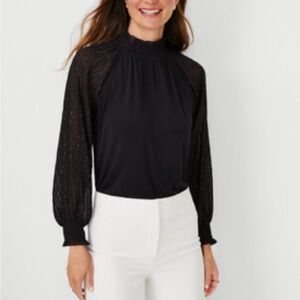 Ann Taylor Metallic Clip Sleeve Mock Neck Top